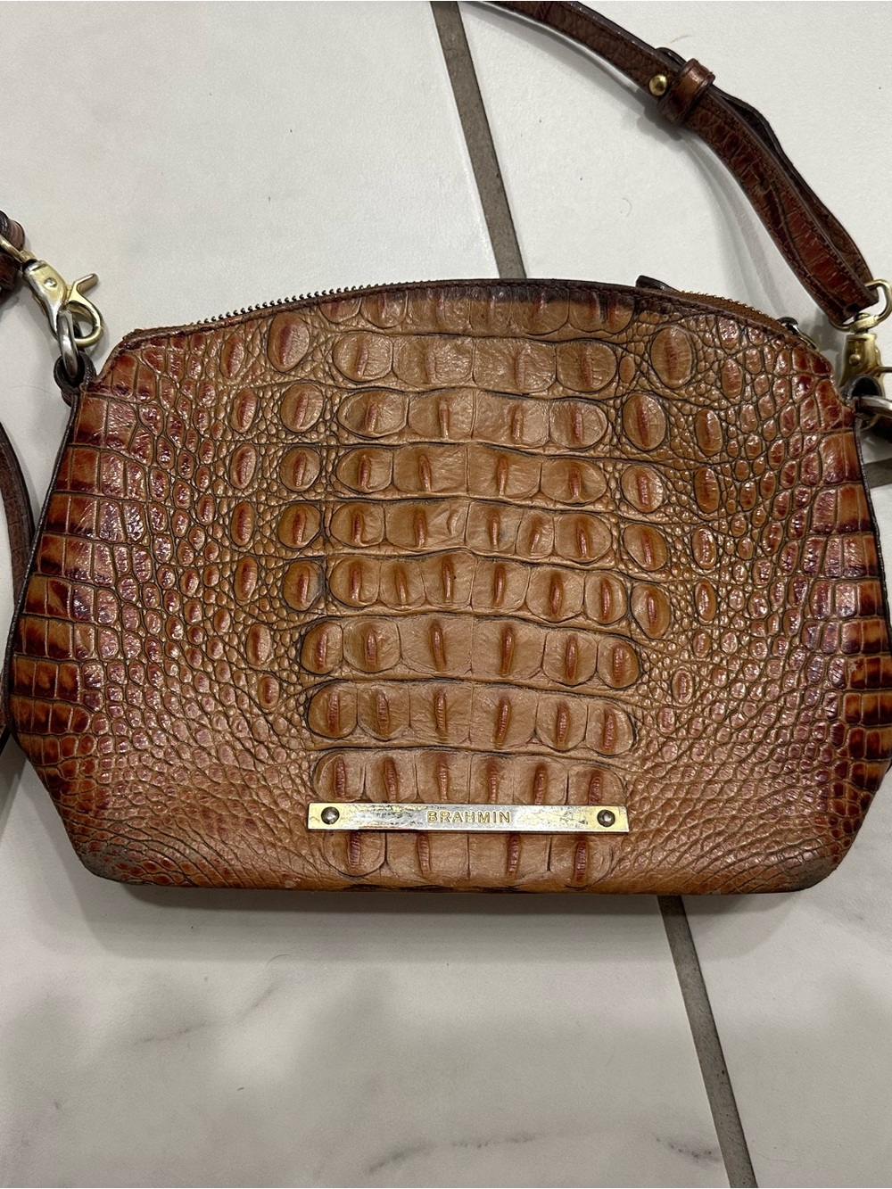 Brahmin Cognac Croc-Embossed Leather Crossbody